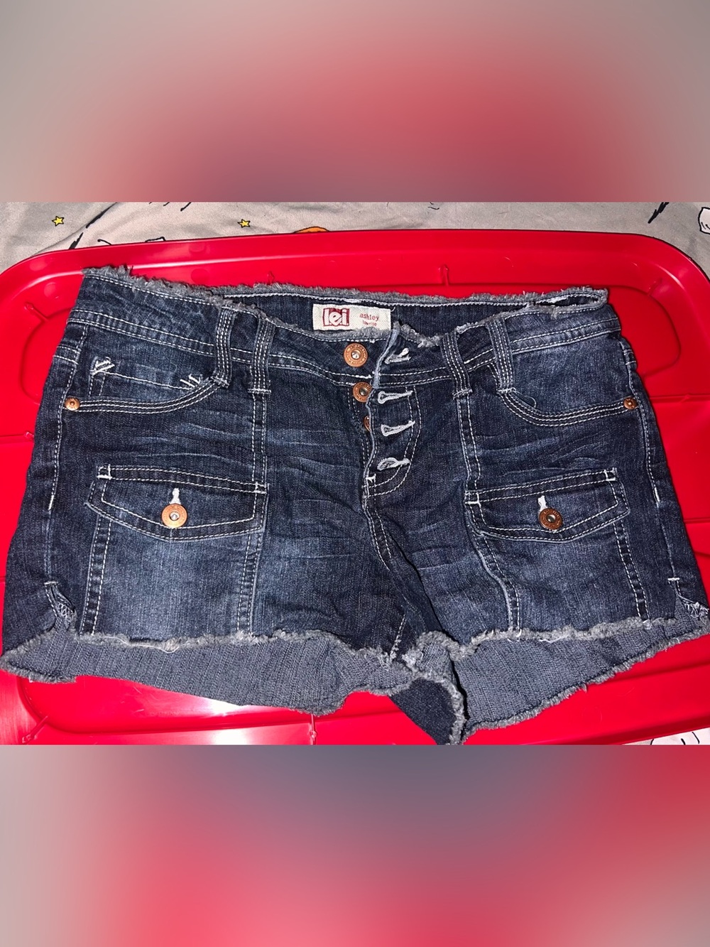 lei Dark Blue Distressed Denim Cutoff Shorts